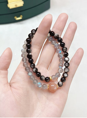 女款灰月光石双圈水晶手串
