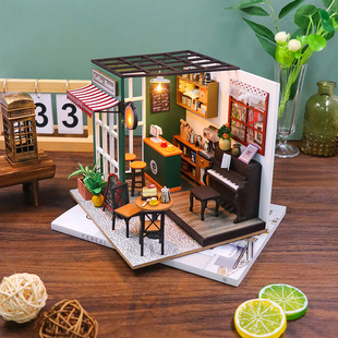 弘达diy小屋午后咖啡馆3d立体拼装建筑模型精美下午茶送生日送礼