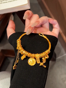 新中式国潮风古法锤纹小盘缠手链平安喜乐招财葫芦满圈手镯手串女