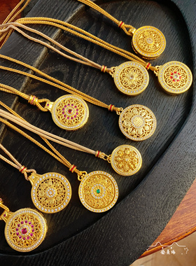 韦雪同款古法金点钻玫瑰窗花丝八宝罗盘吊坠圆牌项链毛衣链女送礼