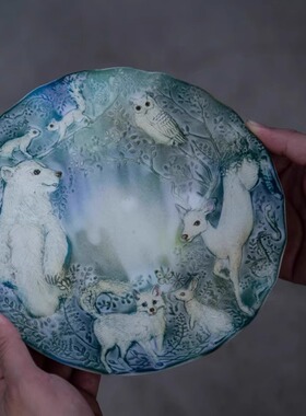 【月器】日本陶艺家安达知亨写实动物陶盘杯托餐盘甜品盘日本进口