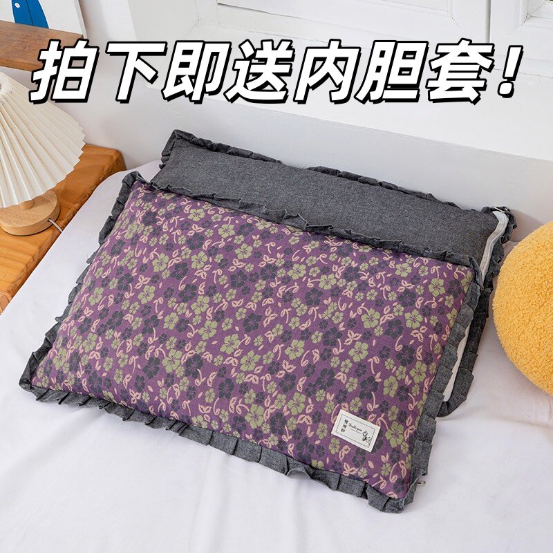双层纱枕头全荞麦壳枕芯全套可拆洗长条超软成人护颈定型枕中号大