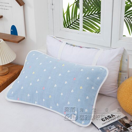 纯棉六层纱布枕巾中号40X60cm枕头巾松紧绳防滑不起球不脱落单人 - 封面