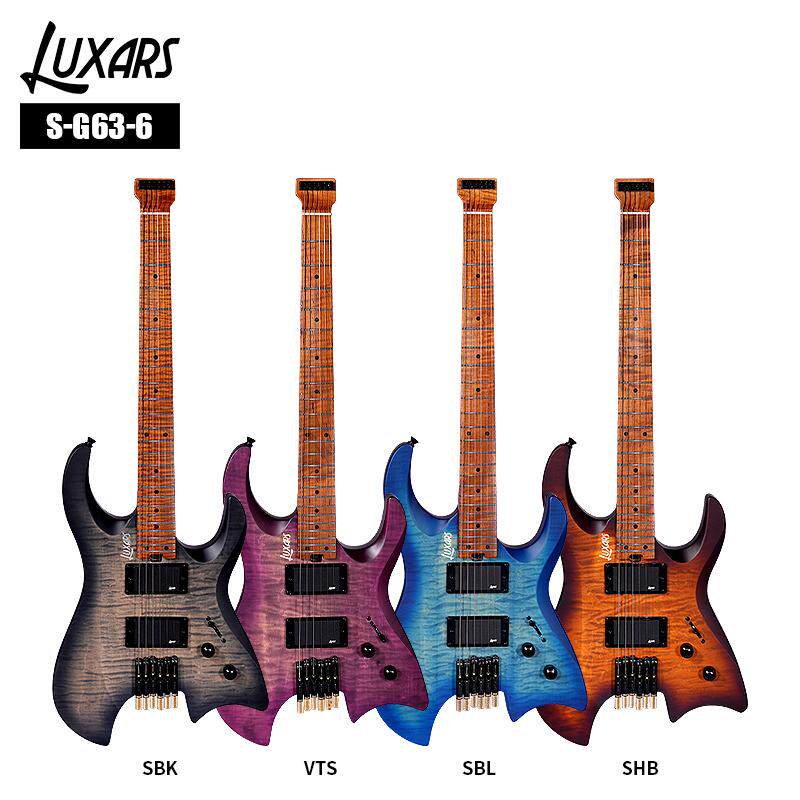 LUXAES无头电吉他S-G63-6 椴木+真虎纹枫木贴皮gita6弦无头电吉他