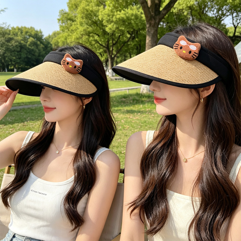 空顶防晒帽2026年新款大帽檐防紫外线草帽可爱创意太阳遮阳帽子女