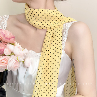 春夏季黄色波点丝巾女2025年新款感气质长条飘带颈饰丝带系脖