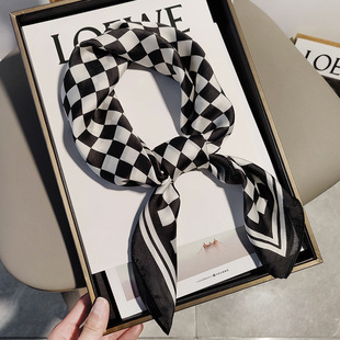黑白棋盘格子小方巾丝巾女春秋冬款洋气时尚围巾大衣职业装感