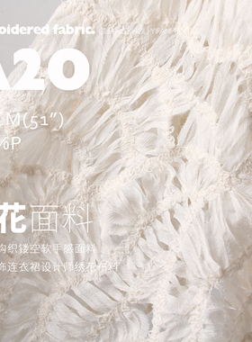 羽翼毛 镂空拼接结构时装设计师面料刺绣装饰连衣裙绣花布料A20