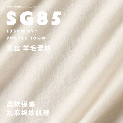 秋冬款珠感乱麻绉纱柔软厚保暖羊呢绒品牌布料长袖衫天丝羊毛面料