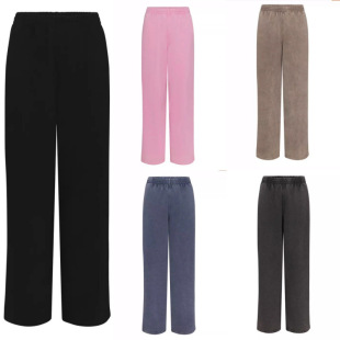 棉麻女士松紧腰 纯色直筒运动宽松直筒裤 STAY休闲裤 家居裤