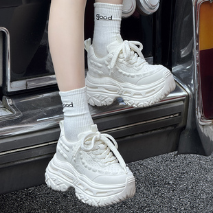松糕底运动休闲鞋 新款 女潮酷2025显高秋季 厚底增高9cm网红老爹鞋