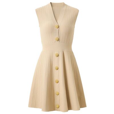 法式甜辣风无袖背心连衣裙女夏季修身气质针织短裙v领收腰a字裙