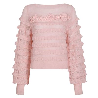 高品质春秋立体花淑女针织衫