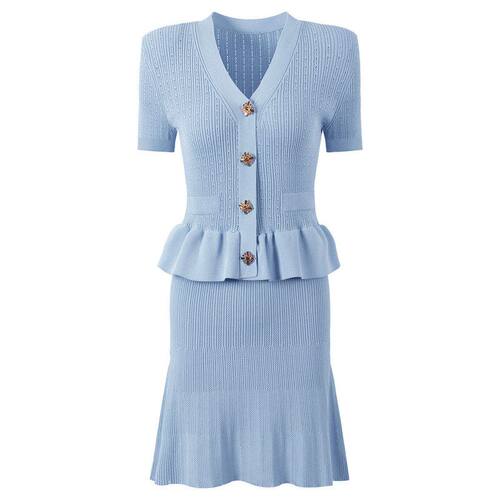 夏季欧美风针织V领修身连衣裙