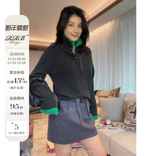 RRB 100%绵羊毛假两件撞色拼接POLO领闲软糯亲肤叠穿上衣 Design