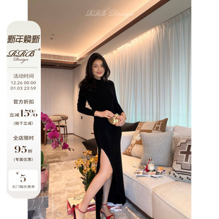 RRB 秋冬通勤气质侧褶收腰显瘦设计醋酸垂感极简连衣长裙 Design