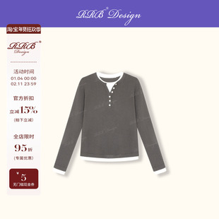 RRB Design 「法式衣橱」绵羊毛山羊绒混纺假两件拼色毛织上衣