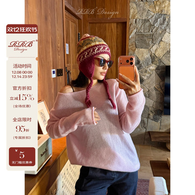 RRB Design 羊绒羊毛混纺亲肤保暖时尚一字领长袖百搭毛衣上衣