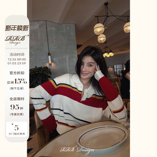 Polo衫 「突尼斯」舒适保暖绵羊毛拼色条纹长袖 上衣 Design RRB