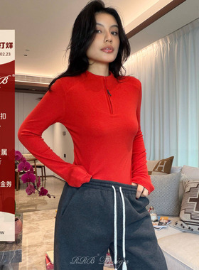 RRB Design 秋冬修身小立领拉链休闲运动长袖百搭T恤上衣