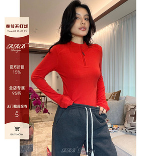 RRB Design 秋冬修身小立领拉链休闲运动长袖百搭T恤上衣