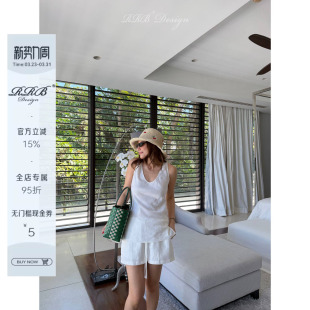 松紧腰系带短裤 RRB 显瘦系带吊带背心 亚麻混纺修身 两件套 Design