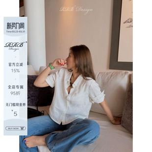 RRB Design 「柔序利落」100%水洗亚麻手工翻袖通勤法式短袖衬衫