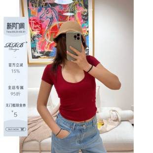 显瘦V领纯色高弹短袖 修身 T恤简约百搭打底上衣 Design RRB