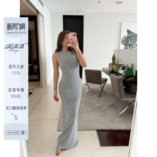 显瘦圆领套头无袖 羊毛混纺修身 收腰连衣裙气质长裙 Design RRB