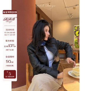 RRB Design 100%头层荔枝纹羊皮修身显瘦酷飒机车皮衣羽绒外套