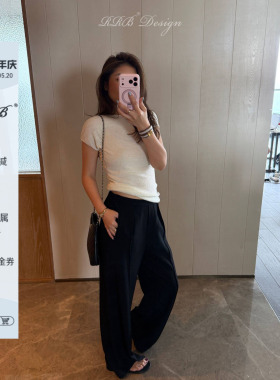 RRB Design【垂坠神裤】黑色高腰休闲西裤女通勤风宽松显瘦阔腿裤