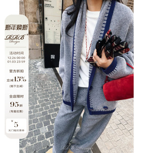 针织开衫 100%羊毛慵懒高级轻奢撞色秋冬时尚 外套 Design RRB