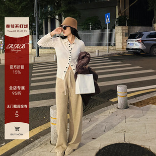 RRB Design 一片式宽松百搭显瘦松紧腰系带垂感休闲加厚直筒裤