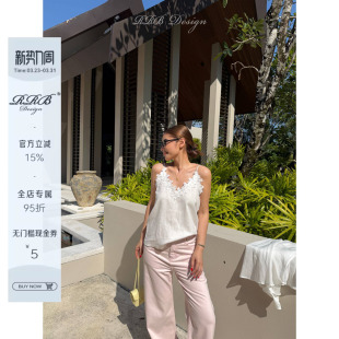 显瘦V领刺绣镂空吊带背心无袖 苎麻莱赛尔混纺修身 上衣 Design RRB