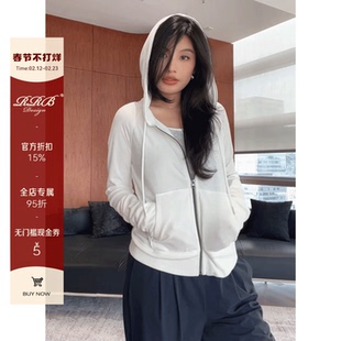 RRB Design「换季必」随性自在简约插肩袖纯色百搭连帽开衫卫衣