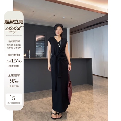 RRB设计感绑带后开叉无袖连衣裙