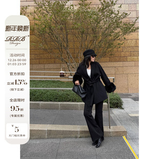 显瘦狐狸毛拼袖 修身 系带厚实轻奢羊毛双面呢外套 Design RRB