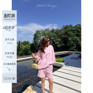 Design 套装 「粉雾懒人套」低饱和粉宽松T 短裤 休闲两件套 恤 RRB