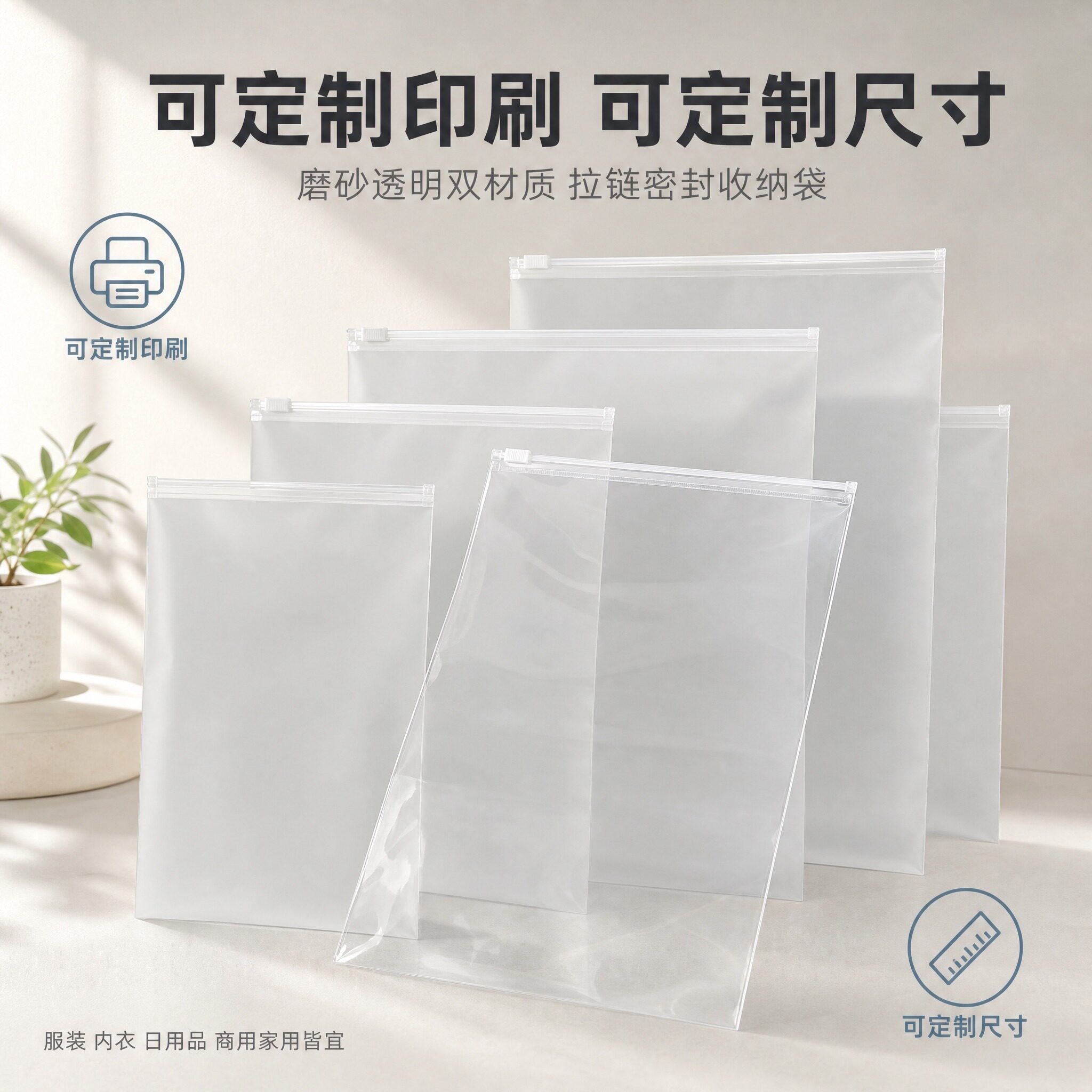 定制印刷拉链收纳袋服装包装袋