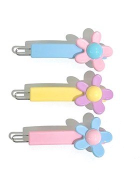 韩饰AZ饰品发饰雅致素面马卡龙色半球五瓣花边卡扣卡BQ1836