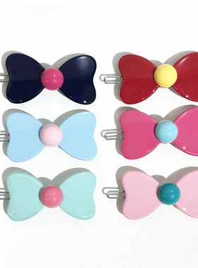 韩饰AZ饰品头饰雅致素面彩色半球蝴蝶结边卡扣卡BQ1572