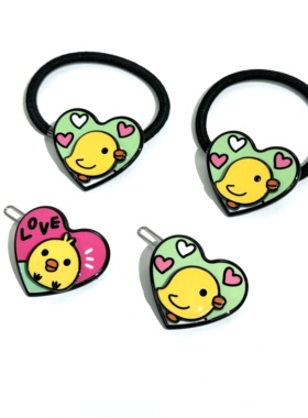 韩国AZ饰品头饰醋酸可爱卡通爱心小鸡发圈头绳发饰