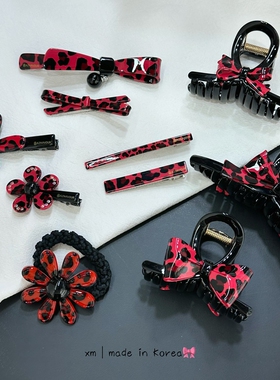 韩饰AZ红豹纹蝴蝶结发夹抓夹女韩系高级感百搭气质发饰