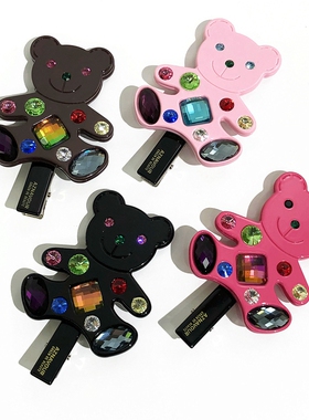 韩饰AZ饰品挂饰雅致镶钻马卡龙色可爱小熊鸭嘴夹女YZJ0798