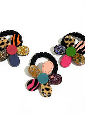 韩饰AZ饰品头饰雅致圆片镶钻彩色五瓣花粗发圈FQ1260