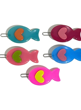 韩饰AZ饰品发饰雅致素面果冻色彩色爱心小鱼边卡扣卡BQ1789