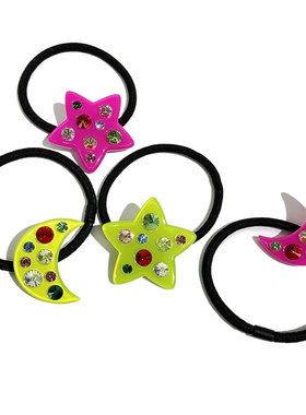 韩饰AZ饰品头饰雅致镶钻果冻色星星月亮发圈皮筋女FQ1234