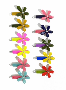 韩饰AZ饰品发饰雅致镶钻炫彩五瓣花一字边卡扣卡BQ1775