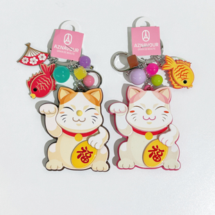 韩饰AZ可爱俏皮招财猫钥匙扣包包挂件