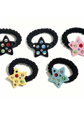 韩饰AZ饰品头饰雅致镶钻马卡龙色炫彩五角星发圈头绳FQ1302